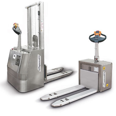 Electric pallet truck and pallet stackers in stainless steel